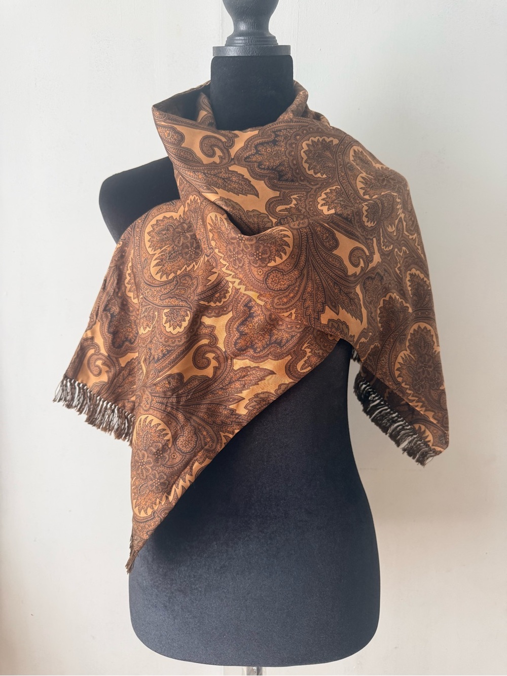 Burberry Silk Paisley Scarf in Brown and Cream